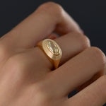 OOAK Engraved Fancy Yellow Moval Diamond Stepped Ring