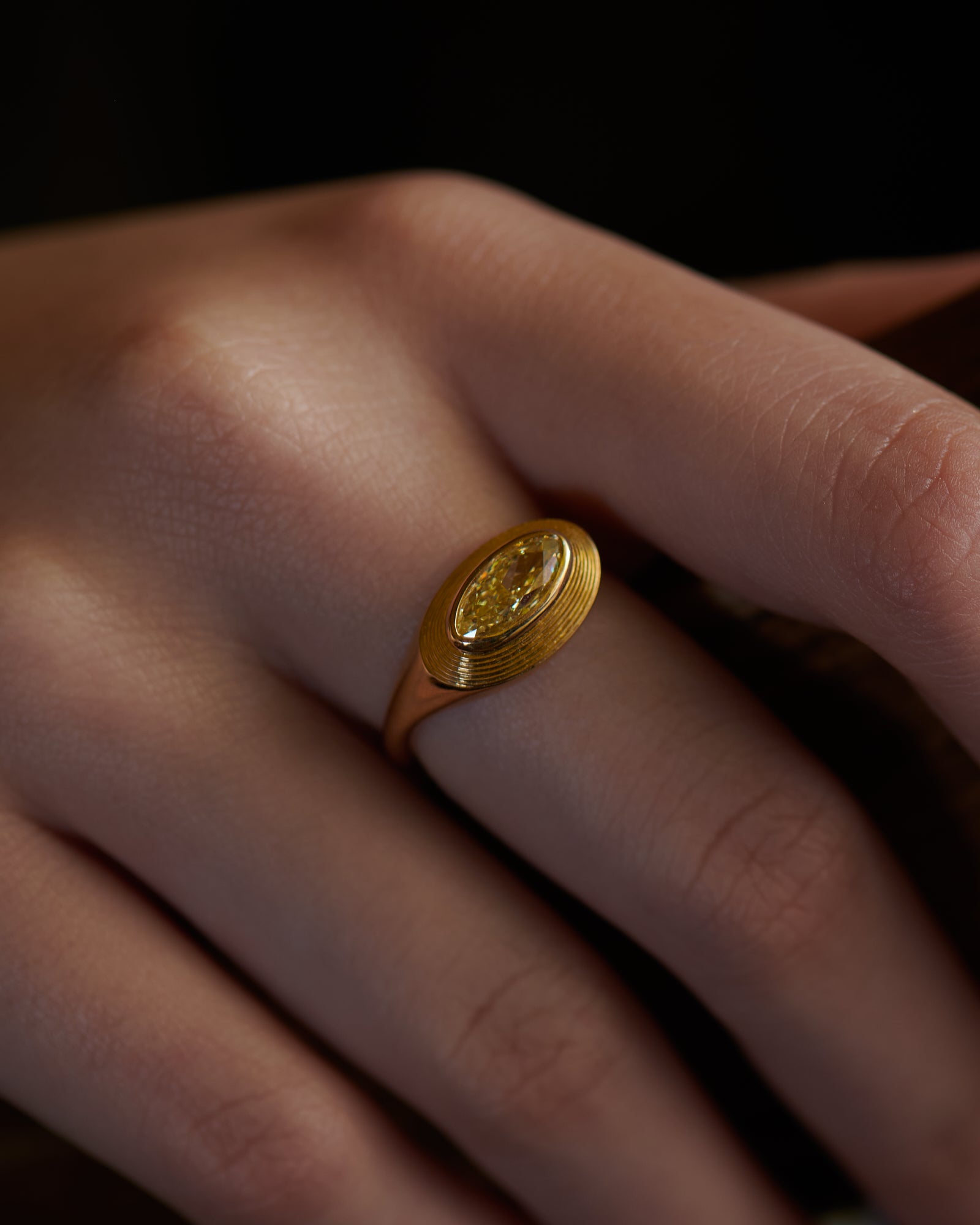 OOAK Engraved Fancy Yellow Moval Diamond Stepped Ring – ARTEMER