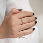 Ready to Ship - Half Moon Cut Engagement Ring with White, Yellow and Grey Diamonds (size US 5-9)