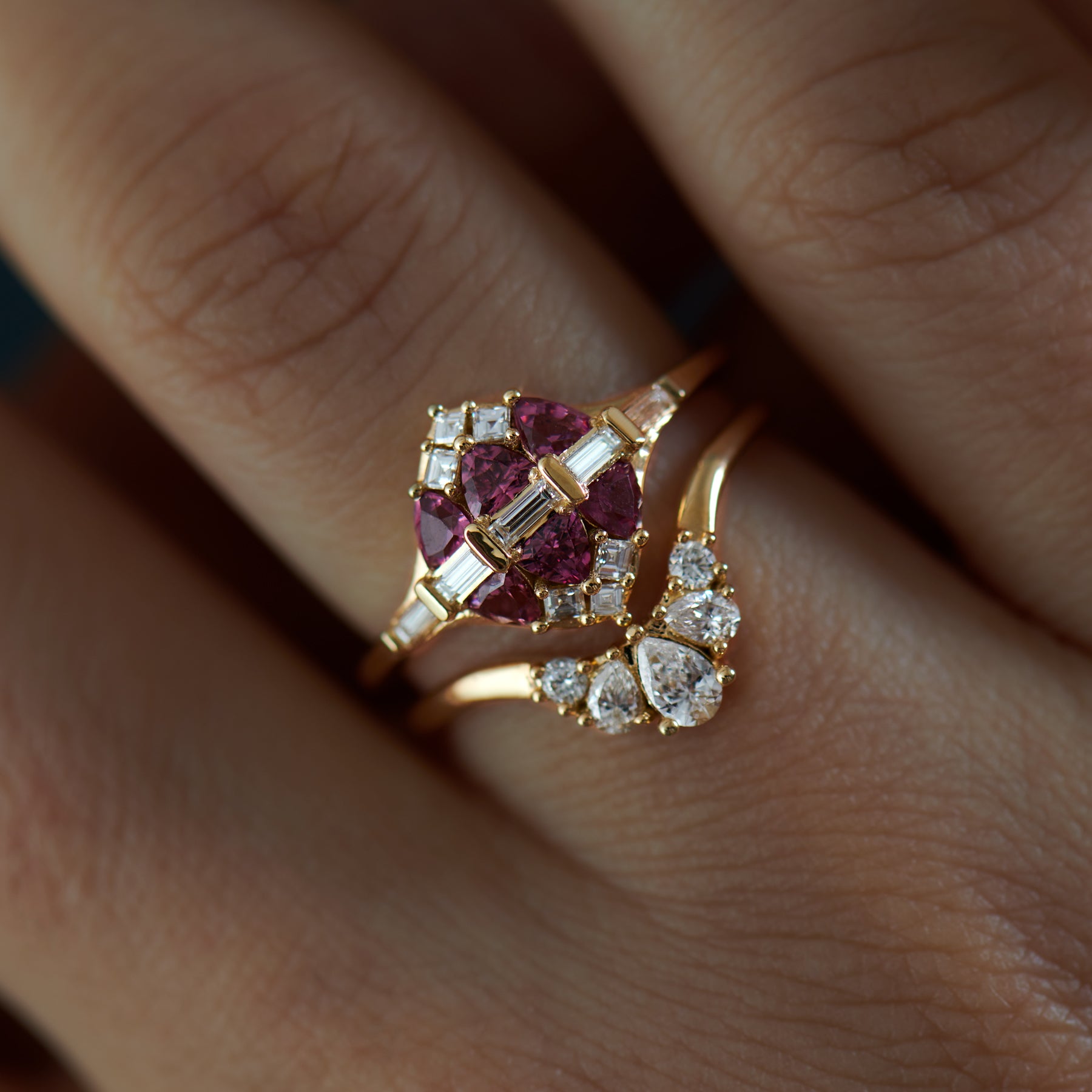 Nesting Rings Pear & Brilliant Diamond Crown Nesting Wedding Ring – ARTEMER
