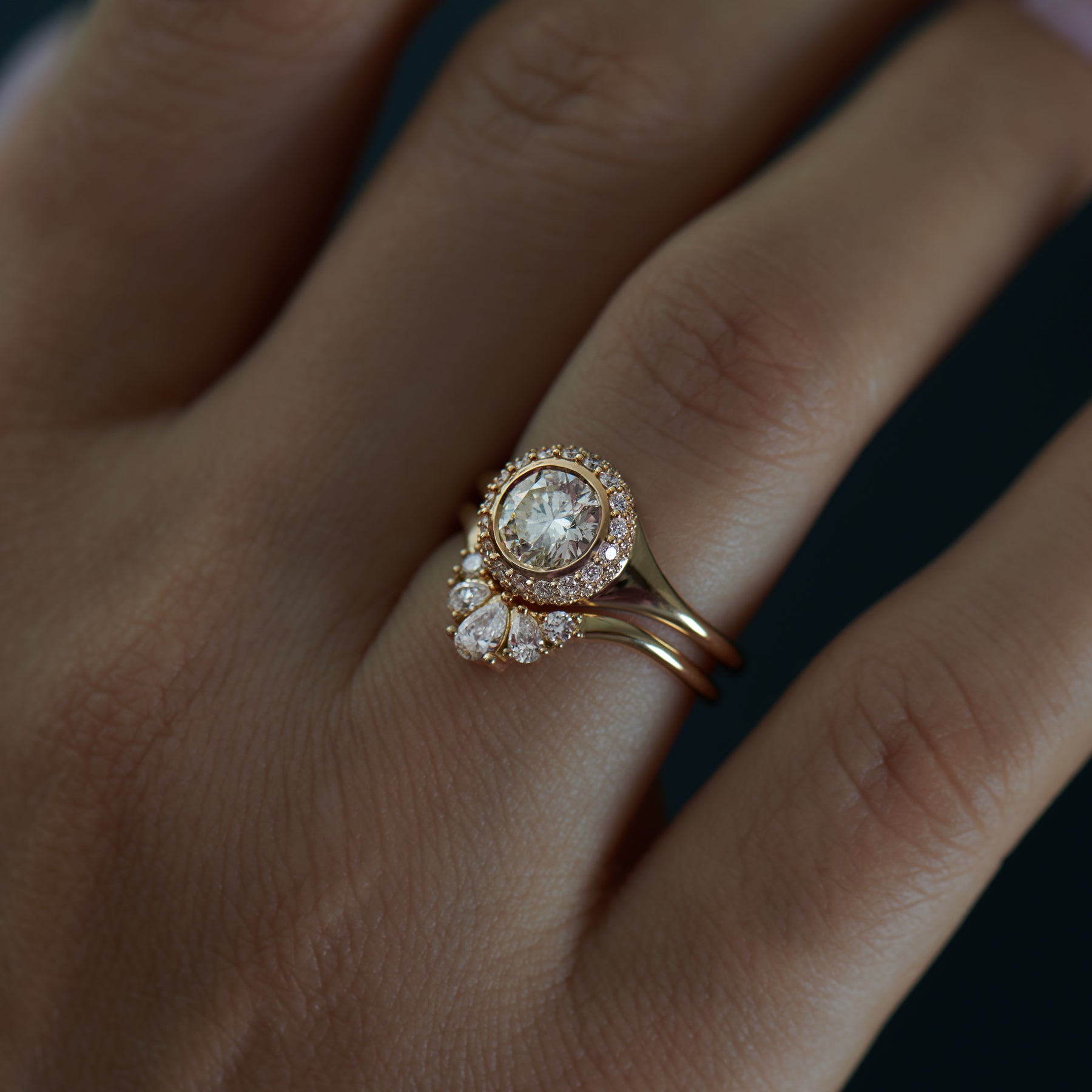 Nesting Rings Pear & Brilliant Diamond Crown Nesting Wedding Ring – ARTEMER