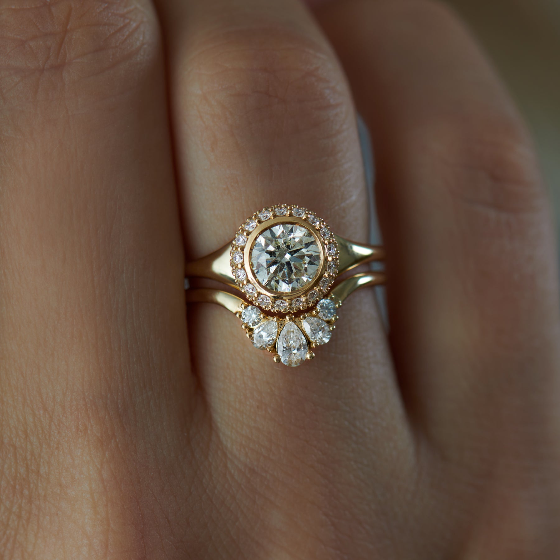 Nesting Rings Pear & Brilliant Diamond Crown Nesting Wedding Ring – ARTEMER