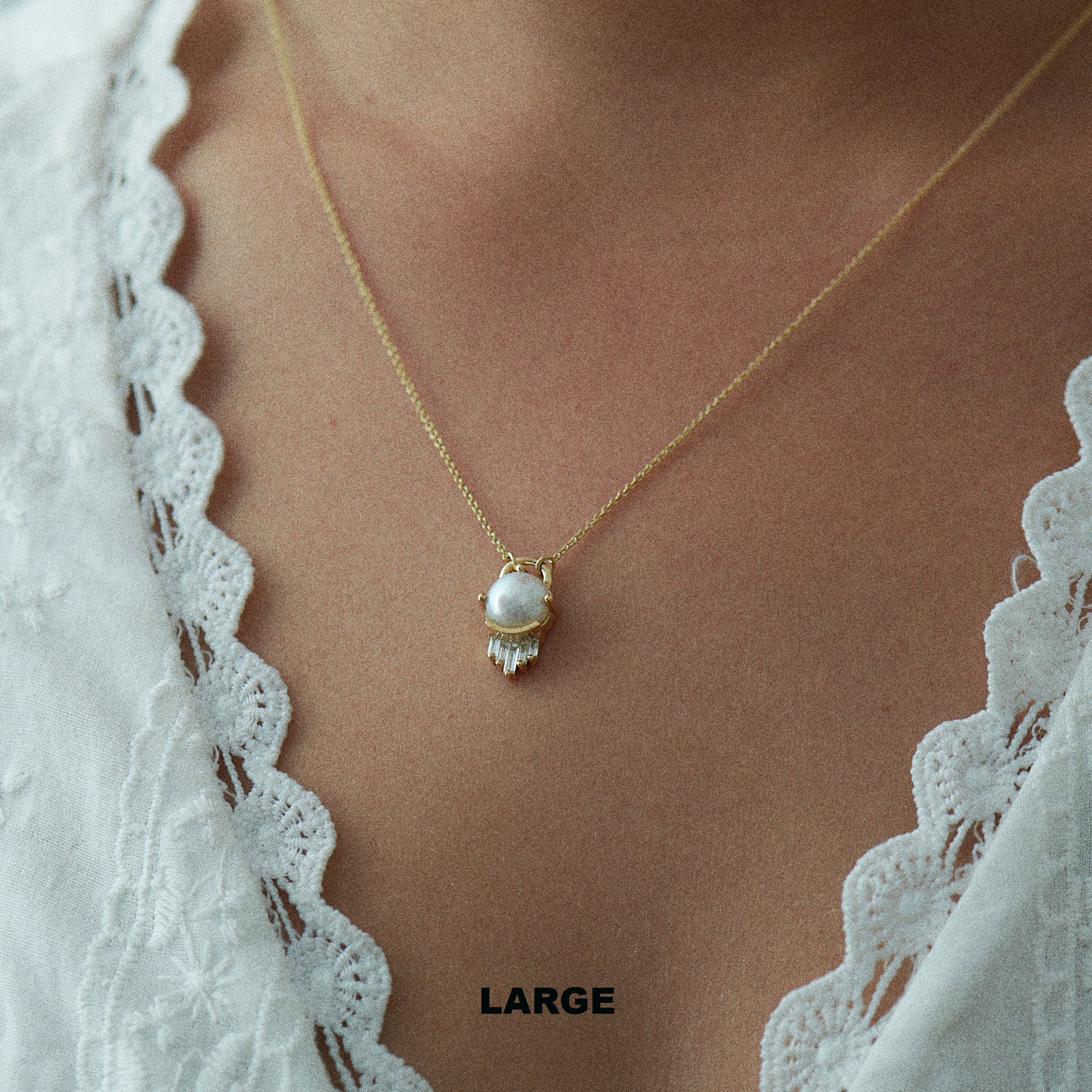 Dainty Diamond Accented Pearl Pendant Necklace