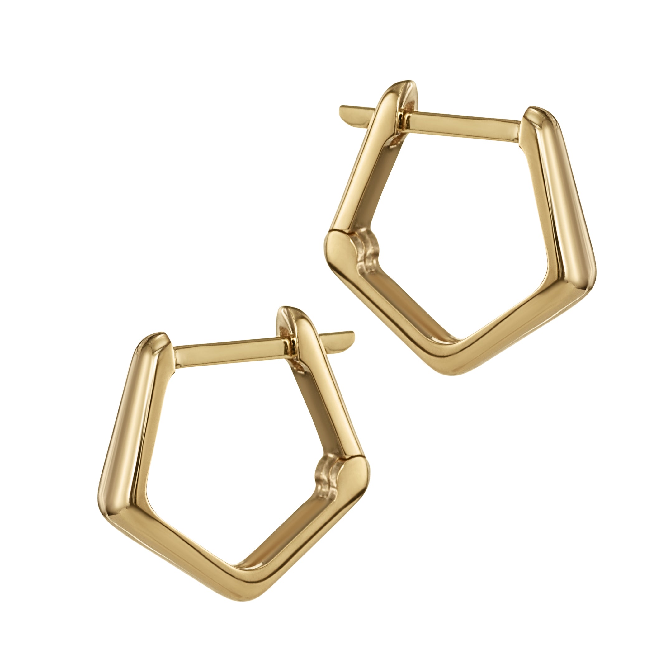 Pentagon-Huggie-Hoop-Earrings-in-18K-Gold-Packshot