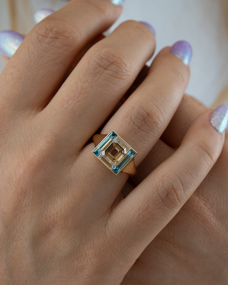 Piet-Fancy-Emerald-Cut-Diamond-Ring-with-Teal---White-Diamond-Halo-H
