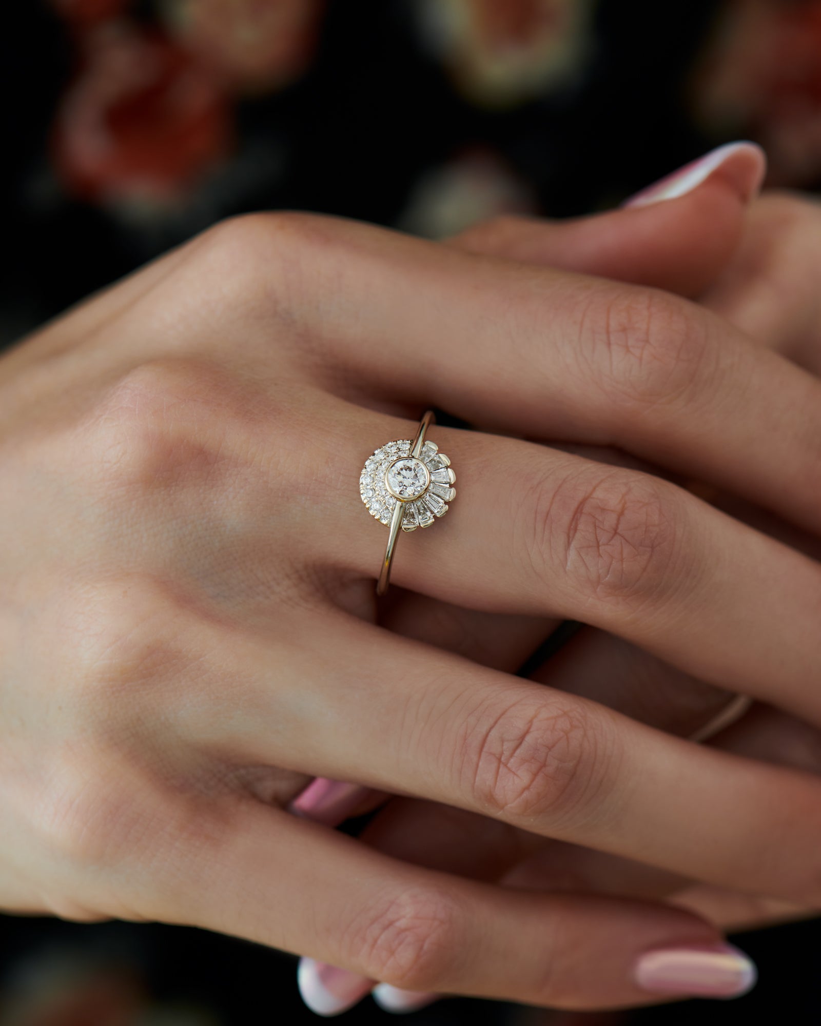 Round diamond halo engagement ring 