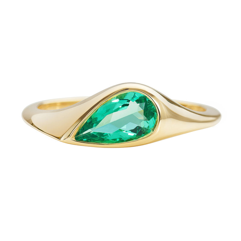 Ready to Ship - Solitaire Engagement Ring with a Pear Cut Emerald (size US 4-8)
