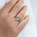 Ready to Ship - Starburst Rose Cut Diamond Engagement Ring with Teal Sapphire Trillions (size US 4-8)