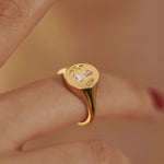 Ready to Ship - Statement Signet Ring with a F.U. Diamond and Hand Engraving (size US 4-8)