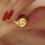 Ready to Ship - Statement Signet Ring with a F.U. Diamond and Hand Engraving (size US 4-8)