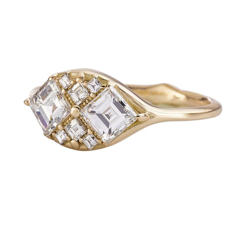 Ready to Ship - Step Cut Engagement Ring with Eight Square Diamonds (size US 5.5-6.5)