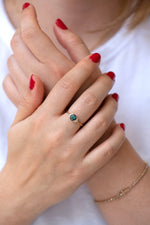 Ready to Ship - Teal Sapphire Ring with Baguette Diamond Wings - Limited Edition (size US 4-8)