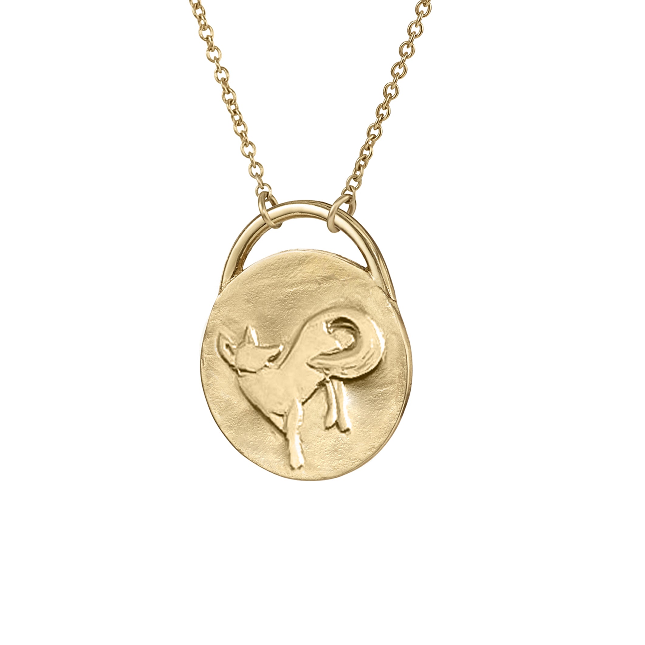 Hand Engraved Fox Pendant Necklace in 14K Solid Gold Packshot