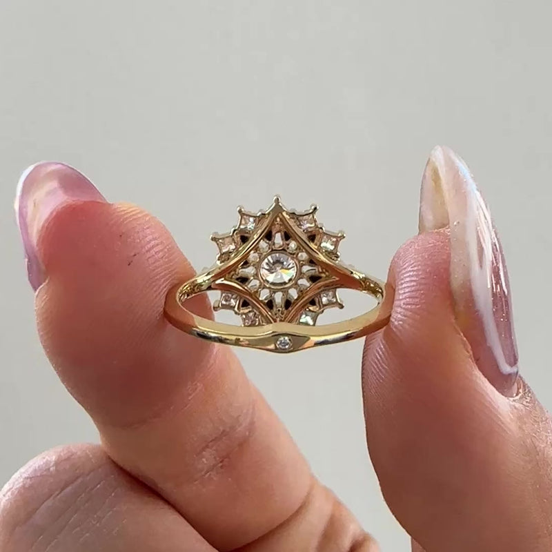 Black-and-White-Diamond-Engagement-Ring-Flower-Diamond-Cluster-Ring-VIDEO-2