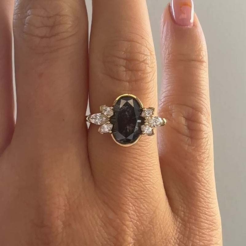 Black-Tulip-Oval-Salt-&-Pepper-Diamond-Engagement-Ring-VIDEO-2