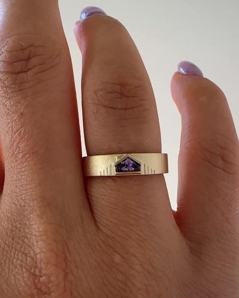 Purple-Sapphire-Bezel-Set-Matte-Gold-Wedding-Band-VIDEO