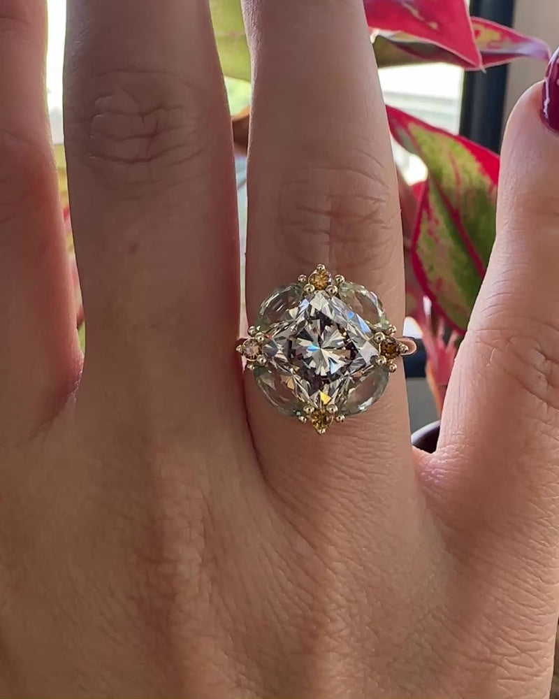 Mosaic-Champagne-Cushion-Cut-Diamond-&-Sapphire-Engagement-Ring-VIDEO
