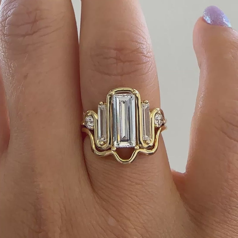 Triple-Baguette-Diamond-Wave-Ring-Large-Wedding-Set-VIDEO