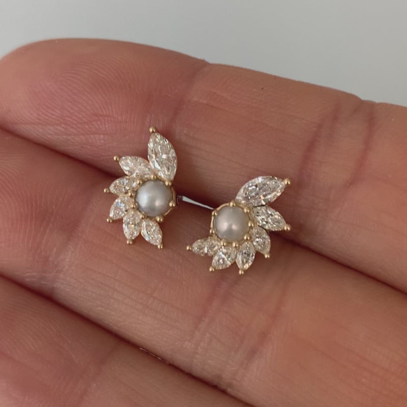 Camellia-Diamond-Pearl-Stud-Earrings-video