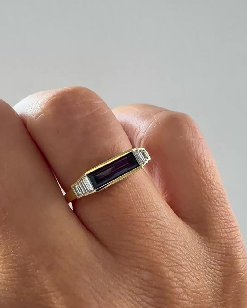 Mulberry-Spinel-&-Baguette-Diamond-Ring-in-18K-Gold-VIDEO