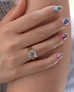 Piet-Fancy-Emerald-Cut-Diamond-Ring-with-Teal-&-White-Diamond-Halo-VIDEO-1