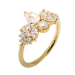 Ready to Ship - Rose Cut Diamond Ring with Freshwater Pearl - Diamond Butterfly (size US 6-6.5)