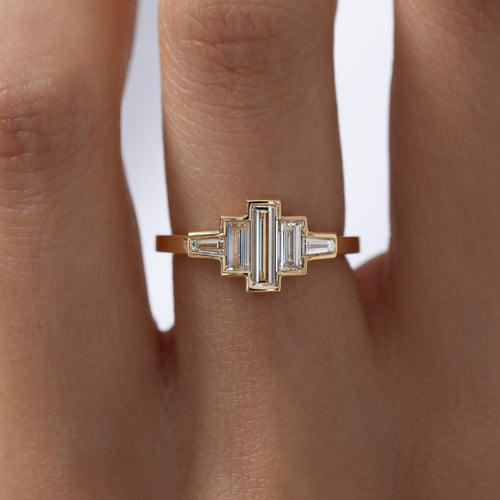 OOAK Art Deco Inspired Engagement Ring with Baguette Diamonds