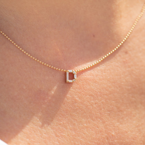 Ready to Ship - Personalized Initial Necklace with Baguette Diamonds