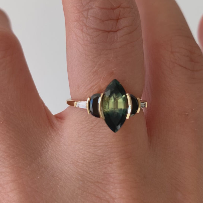 Sapphire Floral Engagement Ring, Rose Flower Ring, Unique 0.60 Carat 14K  Black Gold Handmade Certified