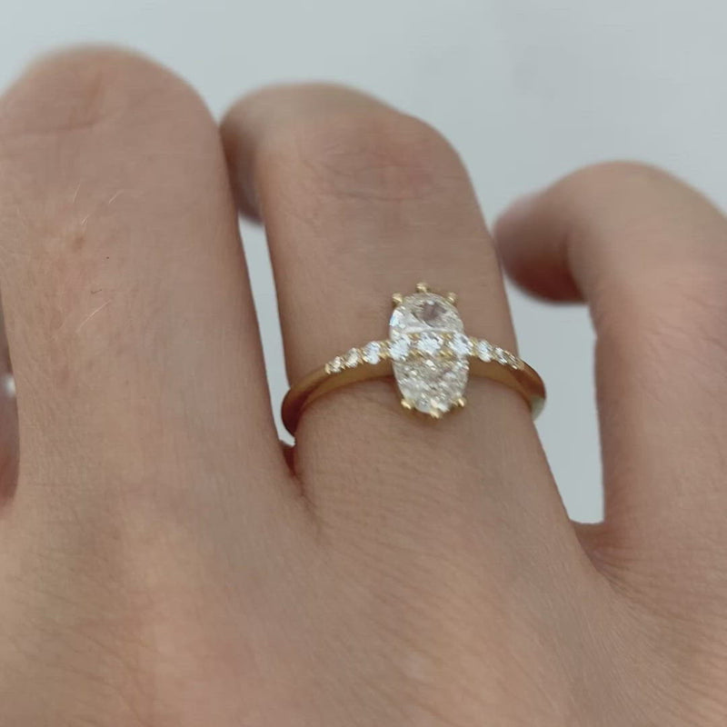 2 CT Oval and Half Moon Lab Grown Diamond Three Stone Engagement Ring