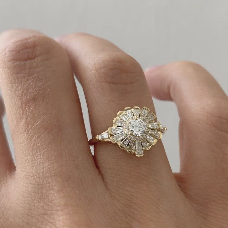 Vintage Hexagon Halo diamond Engagement Ring In 18K Rose Gold | Fascinating  Diamonds