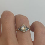 Starburst-Rose-Cut-Diamond-Engagement-Ring-with-Teal-Sapphire-Trillions-video