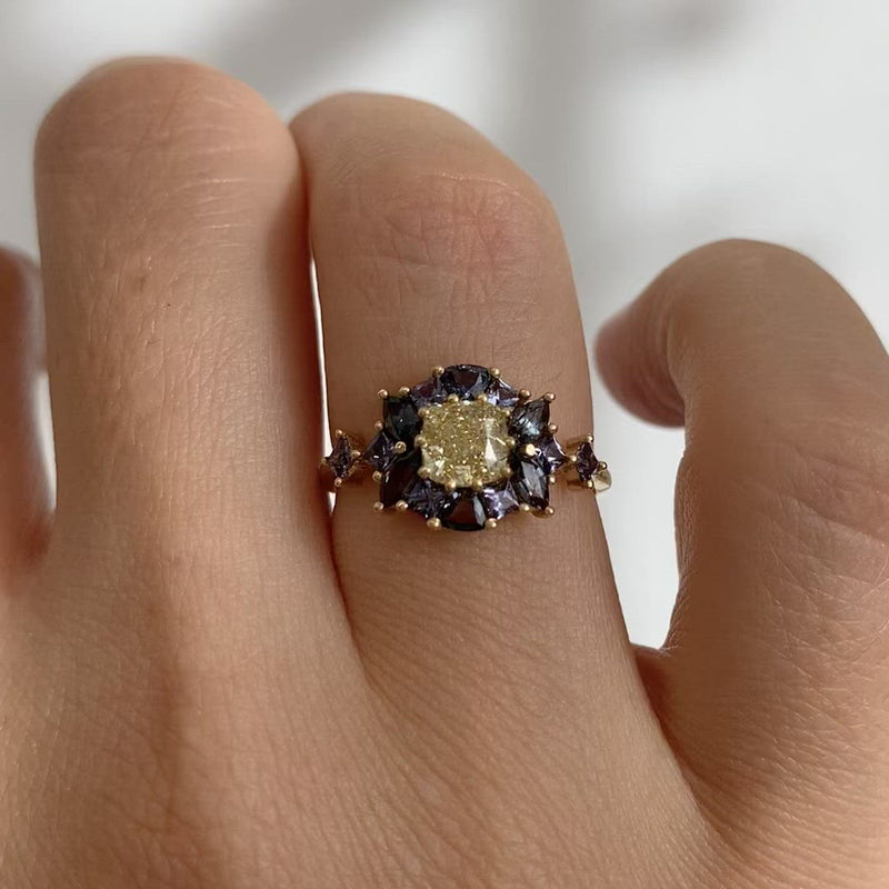OOAK-Color-Changing-Garnet-Engagement-Ring-with-Fancy-Yellow-Diamond-video