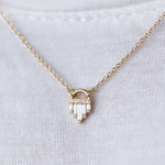 Art Deco Diamond Necklace with Baguette Cut Diamonds - S on body detail view 