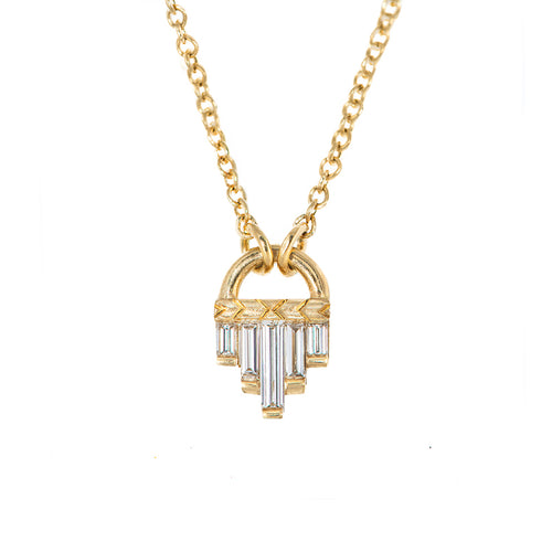 Art Deco Diamond Necklace with Baguette Cut Diamonds - S