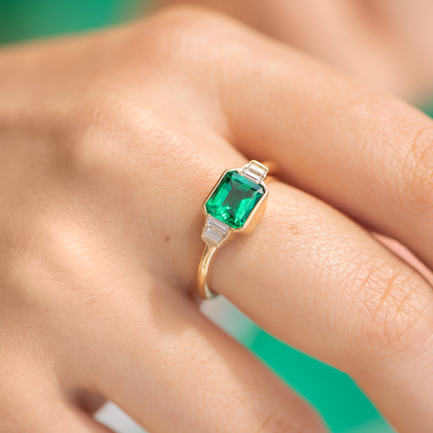 Emerald and diamond baguette ring Clearance