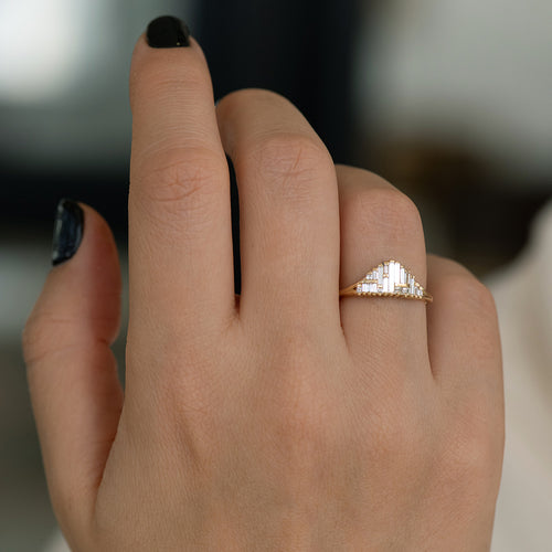 Art Deco Style Engagement Ring on Hand 