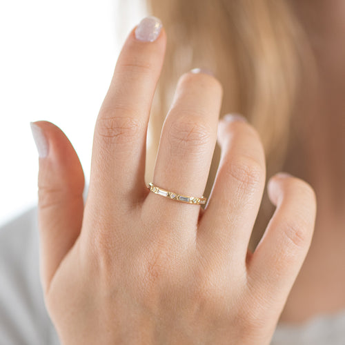 Art Deco Diamond Wedding Band - Geometric Diamond Ring Up Close Shot