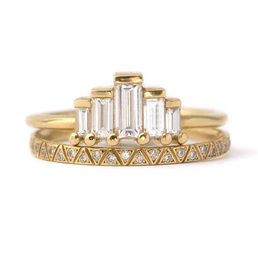 Art Deco Engagement Ring Set with Baguette Cut Diamonds Front View