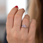 Art Deco Sapphire Ring in Lilac on Hand front shot 