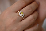 Art Deco Wedding Ring - Tapered Baguette Diamond Ring in Set on hand with Yellow Diamond ring 