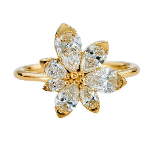 Asymmetric-Blossom-Engagement-Ring-with-Pear-Cut-Diamonds-closeup
