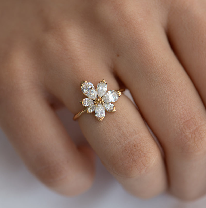 Asymmetric-Blossom-Engagement-Ring-with-Pear-Cut-Diamonds-solid-gold-18k