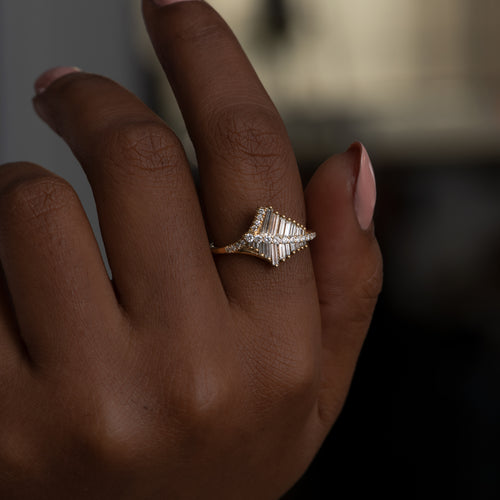 Asymmetrical-Baguette-Cluster-Ring-with-Round-Diamond-Beams-sparkling