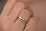Asymmetrical Engagement Ring - Arrow Diamond Ring - OOAK detail view in set on hand 