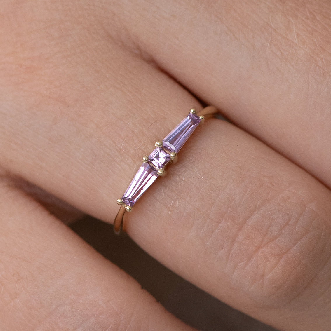 Lilac needle baguette ring