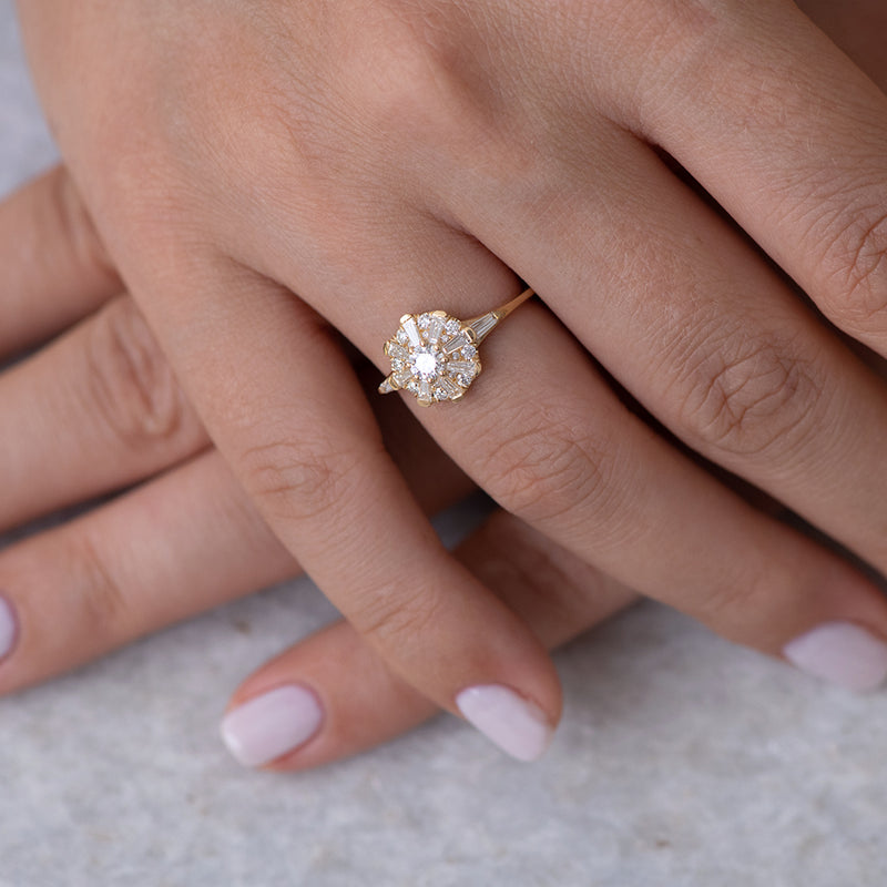 The Sun Temple Ring with Tapered Baguette Diamonds Halo5