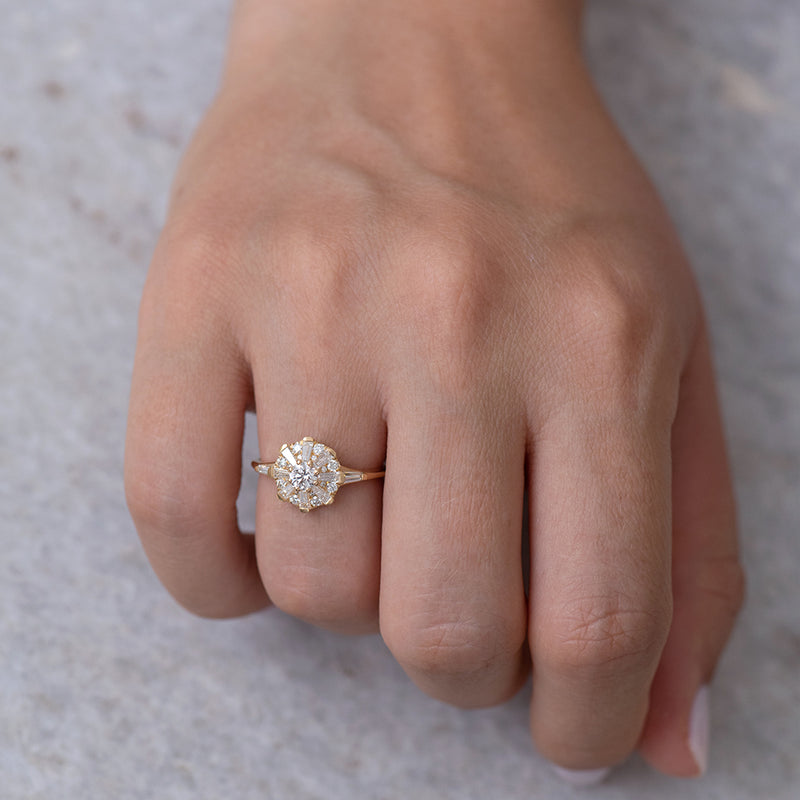 The Sun Temple Ring with Tapered Baguette Diamonds Halo6