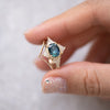 Teal Sapphire Deco Ring with Triangle Diamonds side view