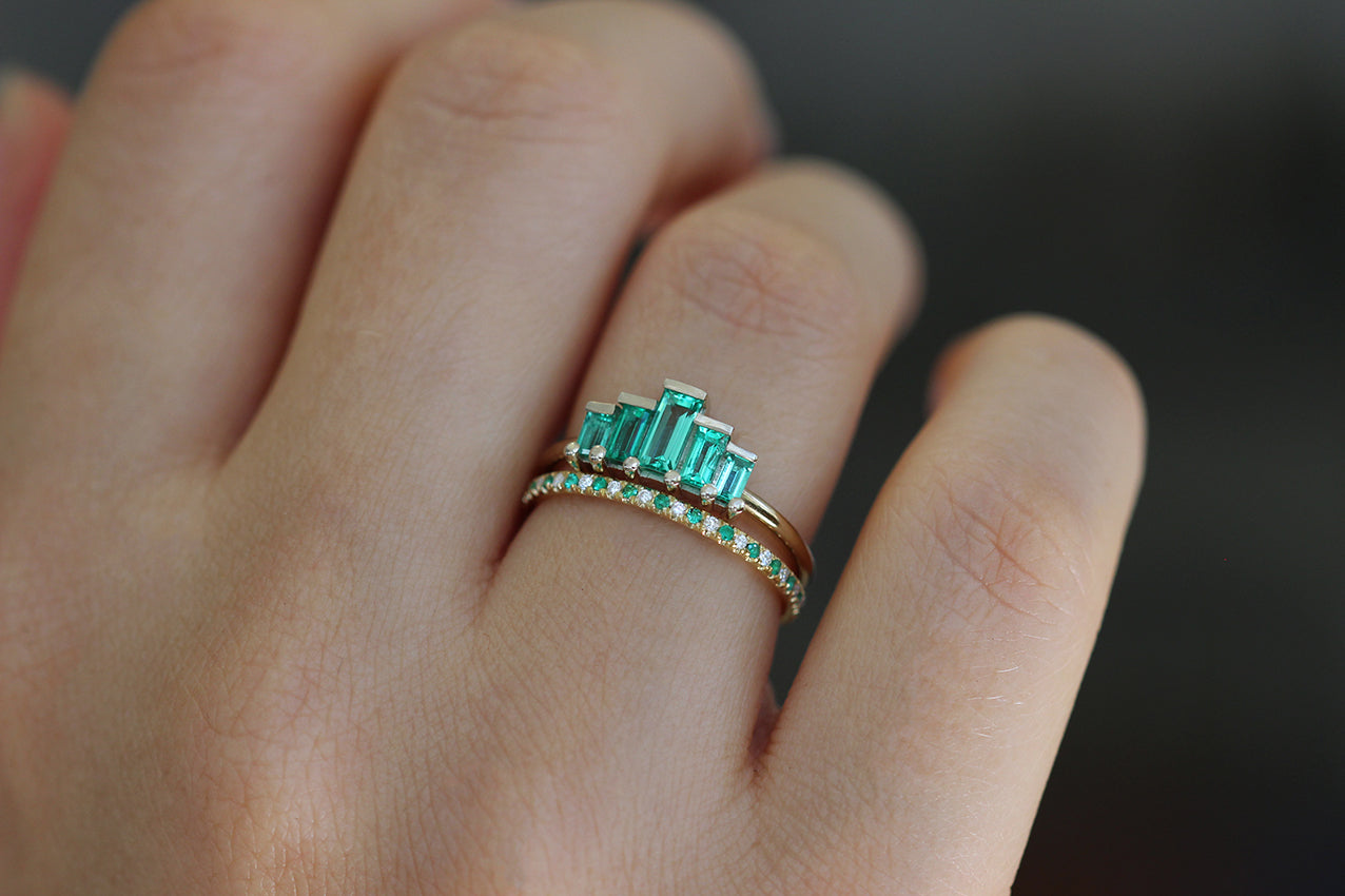 Baguette And Emerald Cut Diamond 3 Stone Engagement Ring In 14K White Gold  | Fascinating Diamonds